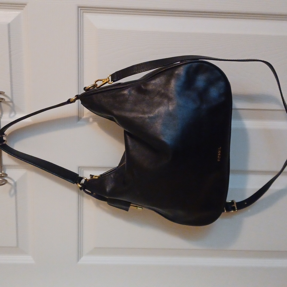 FOSSIL Jolie Black Leather Structured Hobo Bag